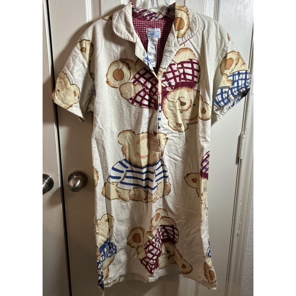 Vintage Tempo Lingerie‎ Cotton Nightgown Womens Size M Teddy Bear Print